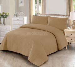 3 Piece Camel Quilted King Size Bedsheet Set by Alezam