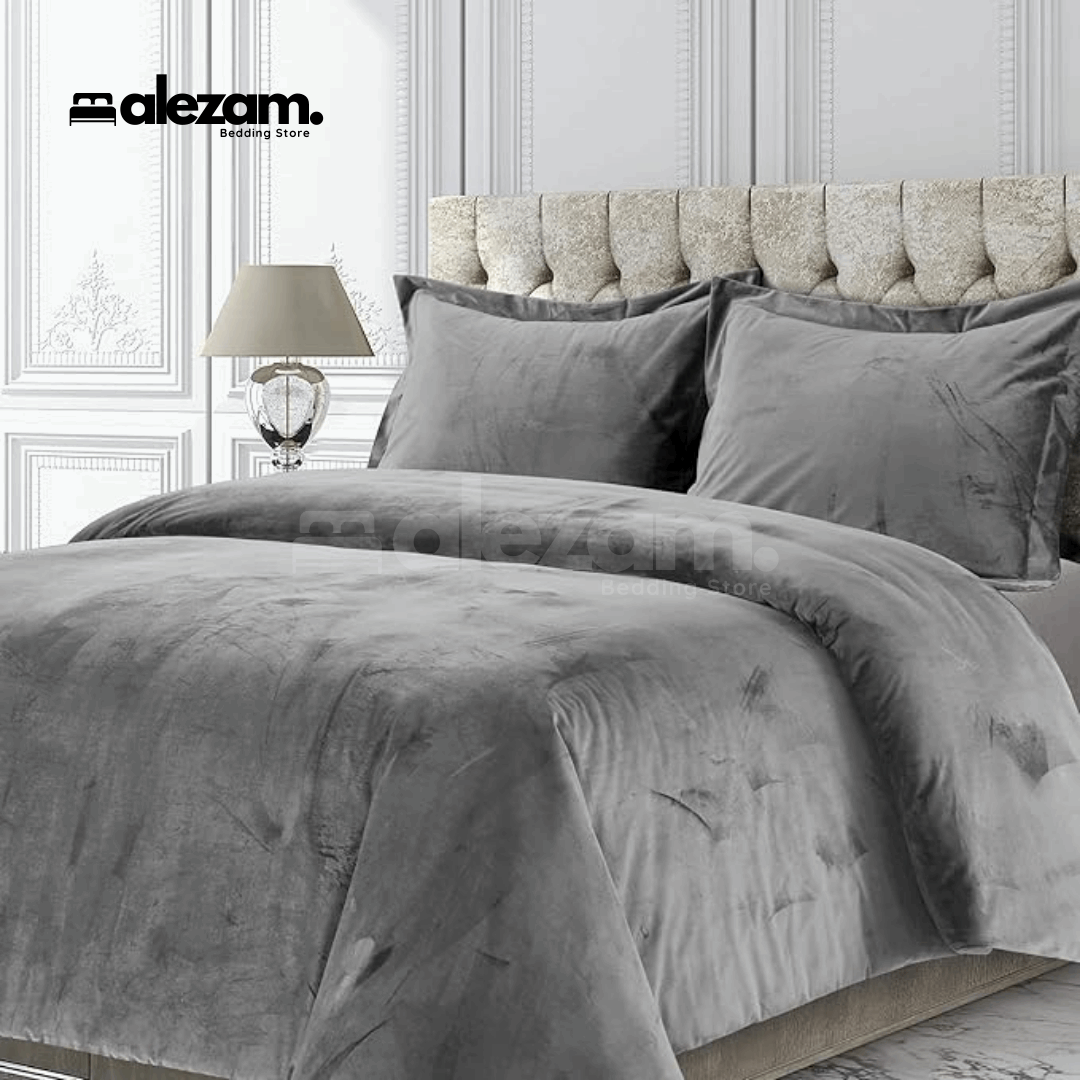 Alezam 3-Pcs King Size Light Gray Velvet Duvet Cover Set