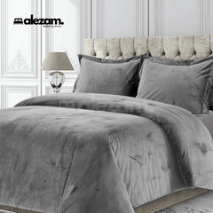Alezam 3-Pcs King Size Light Gray Velvet Duvet Cover Set