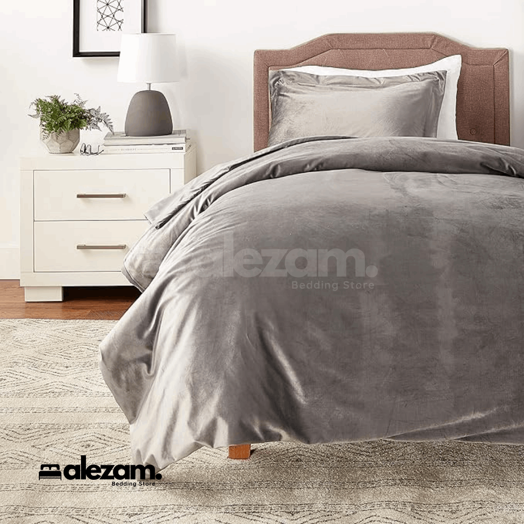 Alezam 3-Pcs King Size Light Gray Velvet Duvet Cover Set