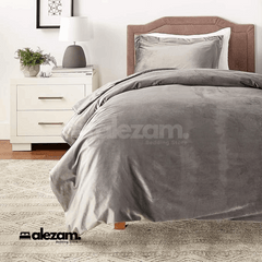 Alezam 3-Pcs King Size Light Gray Velvet Duvet Cover Set