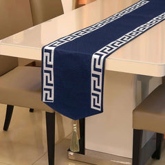 Premium Jute Laser Applique Work Blue Table Runner 3 Pcs Set