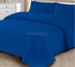 3 Piece Royal Blue Quilted King Size Bedsheet Set by Alezam