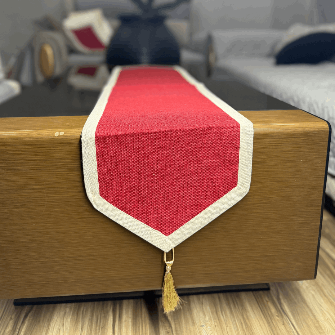 Premium Red Jute Border Style 03 Pcs Table Runner Set by Alezam