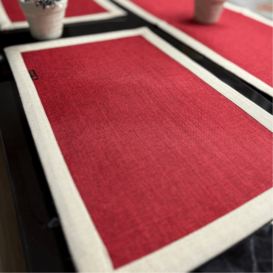 Premium Red Jute Border Style 03 Pcs Table Runner Set by Alezam