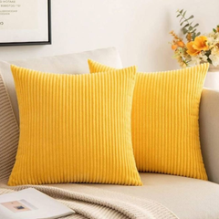 Premium Yellow Ribbed Velvet Cushion Covers by Alezam Bedding for Sofa and Bedroom Decor