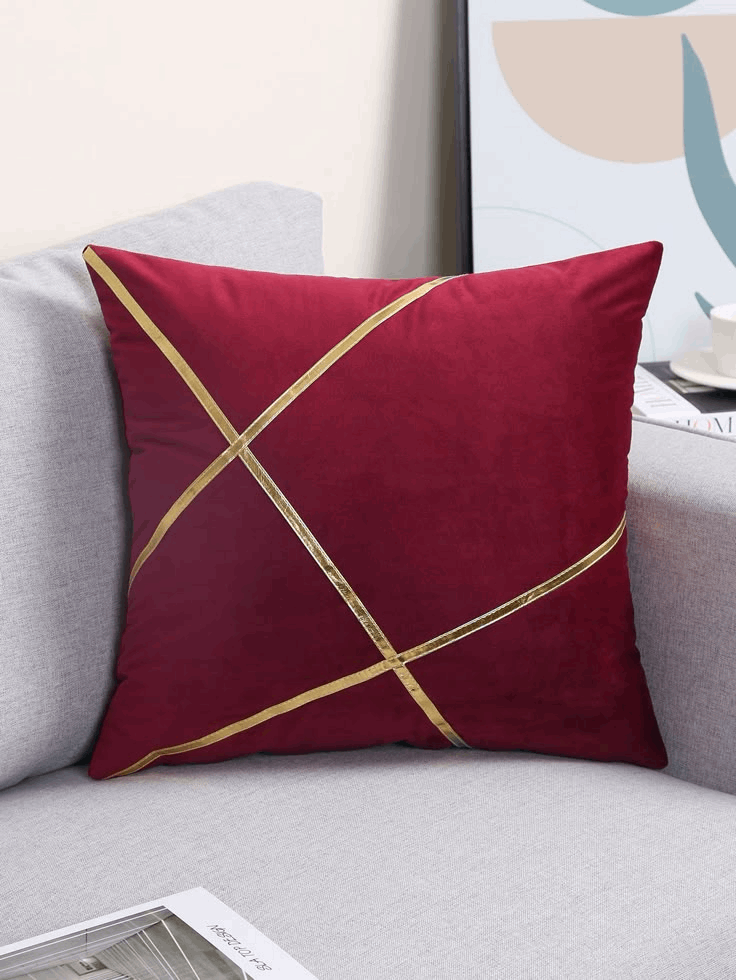 Modern Velvet Pillow Cover – Gold Line Art 16x16