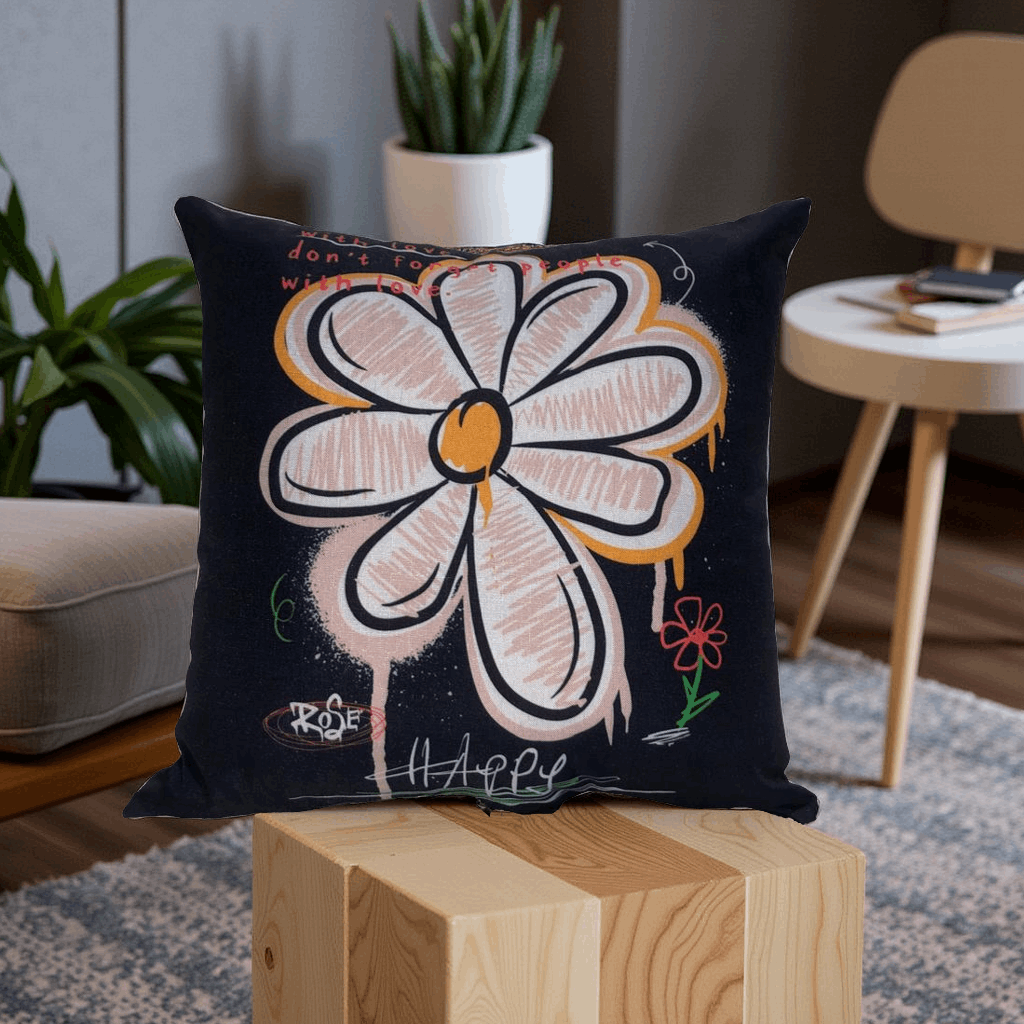 Alezam Urban Flower Cushion Cover – Graffiti Art Style Daisy Pillow 16x16