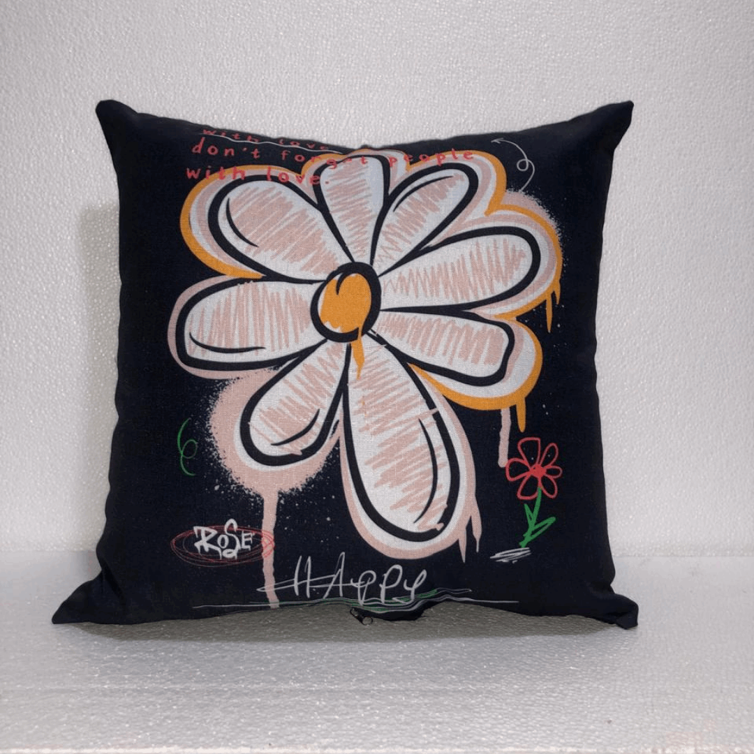 Alezam Urban Flower Cushion Cover – Graffiti Art Style Daisy Pillow 16x16