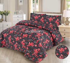 3 Pc King Size Quilted Bedsheet Black Red