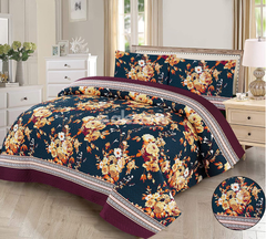 Yellow Flower Print 3 Pc Quilted Bedsheet Set