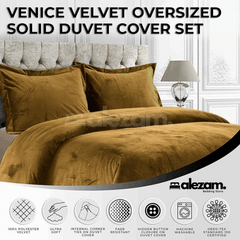 Alezam 3-Pcs King Size Camel Brown Velvet Duvet Cover Set
