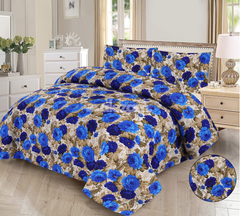 3 Pc Blue Floral Quilted Bedsheet Set