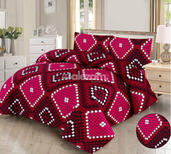 Red Pink Print 3 Pcs Quilted Bedsheet Set by Alezam