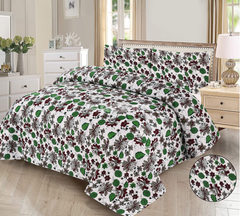 Green Flower Print 3 Pcs Quillted Bedsheet Set
