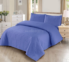 3 Piece Blue Quilted King Size Bedsheet Set by Alezam