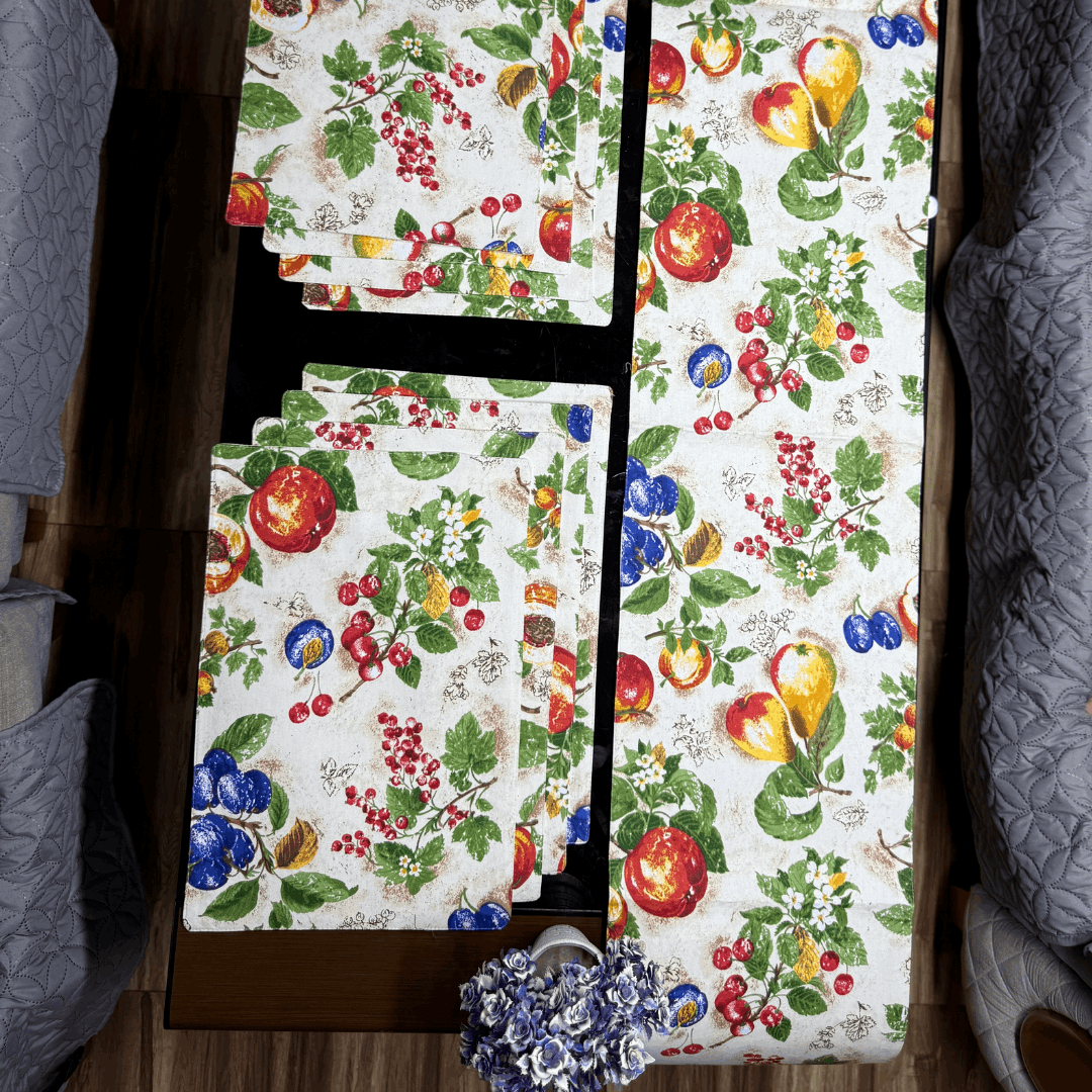 Elegant Floral and Fruit Print Table Runner for a Trendy Look - 09 PCS Set