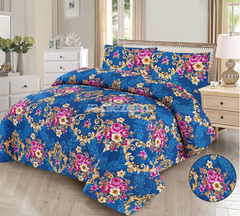 3 Pc Royal Blue Floral Quilted Bedsheet by Alezam