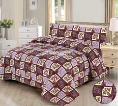Lavender Maroon Geometric 3 pc Quilted Bedsheet Set
