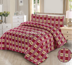 Red Yellow Plaid Quilted 3 Pcs Bedsheet Set