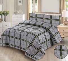 3 Pc Gray Plaid Quilted Bedsheet Set by Alezam