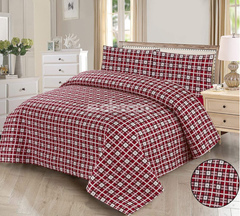 Red White Plaid 3 Pc Quilted Bedsheet Set by Alezam