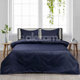 Elegant Micro Satin 03-Piece King Size Bed Sheet Set - Navy Blue