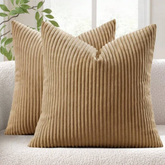 Premium Light Brown Ribbed Velvet Cushion Covers by Alezam for Sofa and Bedroom Decor
