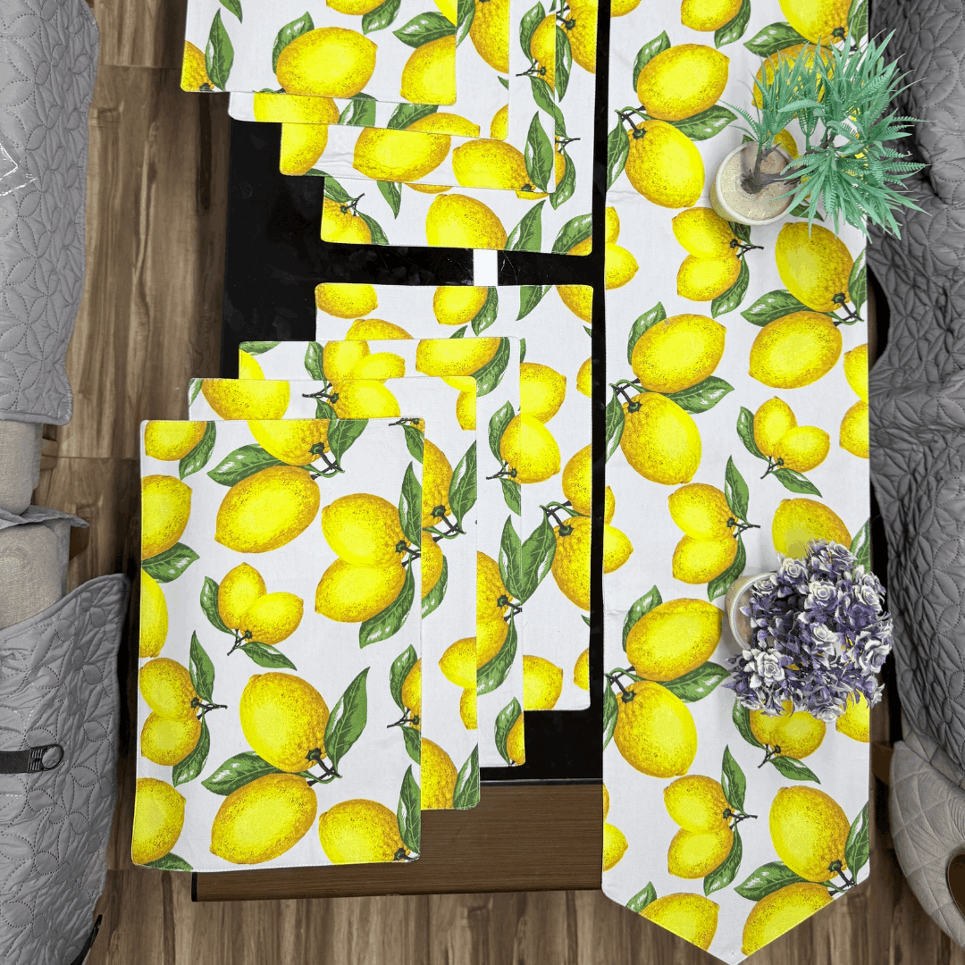 Luxury Lemon Print Table Runner with Elegant Tassel Finish - 09 PCS Set