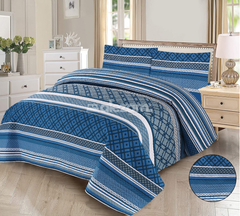 Blue Geometric 3 Pcs Quilted Bedsheet Set by Alezam