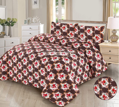 3 Pcs Brown Floral Lattice Quilted Bedsheet Set