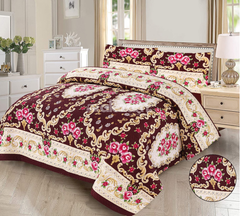 Maroon Medallion Quilted 3 Pcs Bedsheet Set