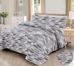 3 Pc Quilted Bedsheet King Gray Abstract Pattern by Alezam