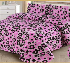 3 Pc Quilted Bedsheet Black Pink Leopard Print by Alezam