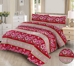 3 Pcs Quilted Bedsheet Red Stripe Flower by Alezam