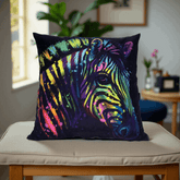 Colorful Zebra Head Cushion Cover – Wildlife Theme 16x16 Decorative Pillow Case