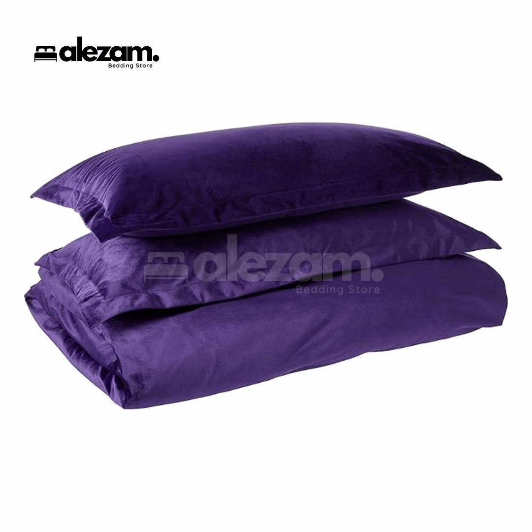 Alezam 3-Pcs King Size Purple Velvet Duvet Cover Set