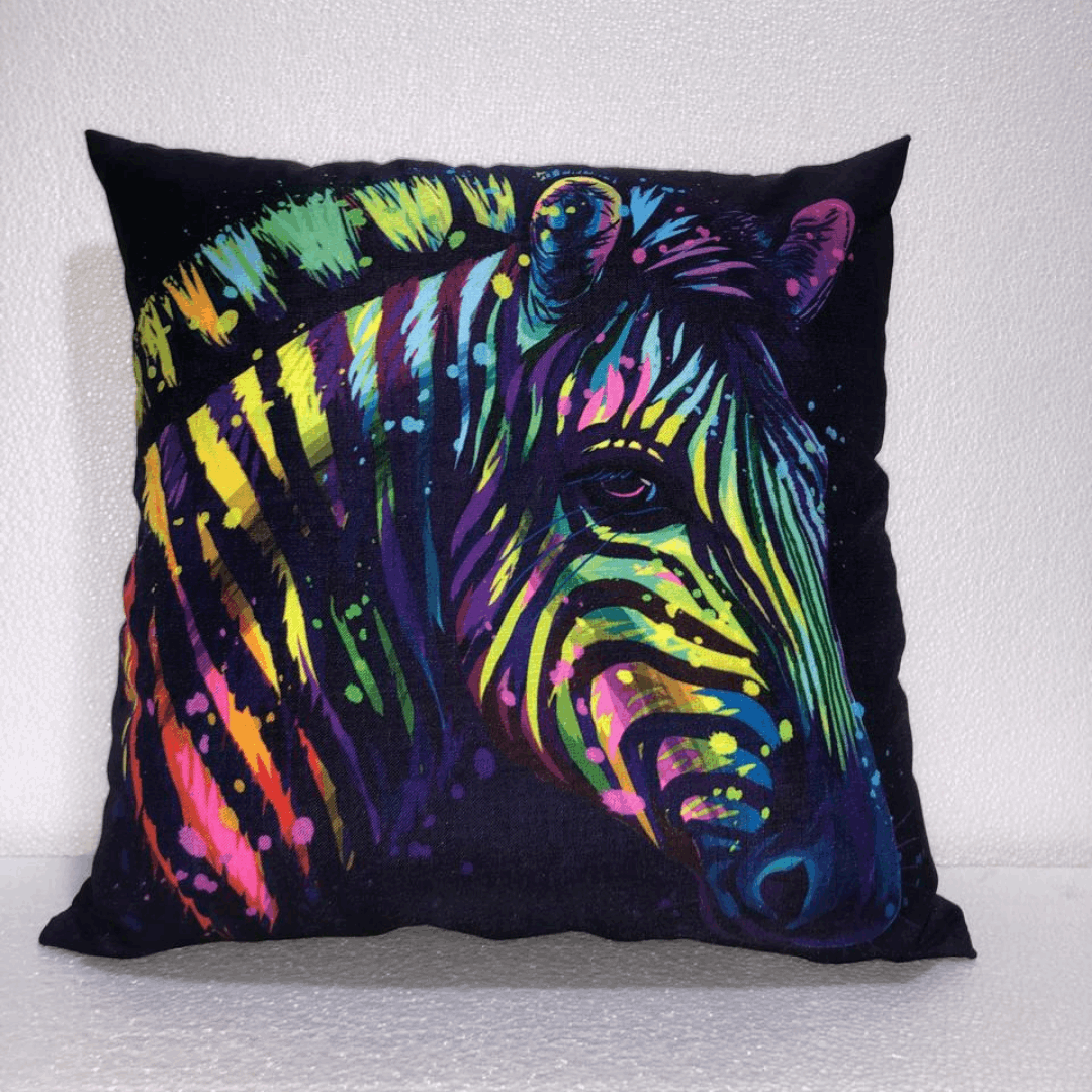 Colorful Zebra Head Cushion Cover – Wildlife Theme 16x16 Decorative Pillow Case