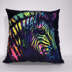 Colorful Zebra Head Cushion Cover – Wildlife Theme 16x16 Decorative Pillow Case