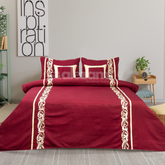 Imported Rod Jacquard Embroidered 5 Pcs Set Bedsheet - Red Mahroon