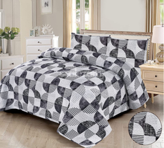 3 Pc Black White Abstract Quilted Bedsheet Set