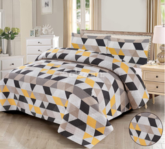 3 Pc Yellow Geometric Quilted Bedsheet Set by Alezam