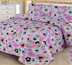 3 Pc Pastel Leopard Quilted Bedsheet Set by Alezam