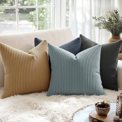 Premium Yellow Ribbed Velvet Cushion Covers by Alezam Bedding for Sofa and Bedroom Decor