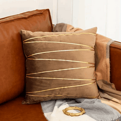 Premium Velvet Accent Cushion Cover 16x16 – Stylish Gold Detailing