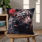 Realistic Leopard Face Cushion Cover – Floral Art 16x16 Decorative Pillow for Home
