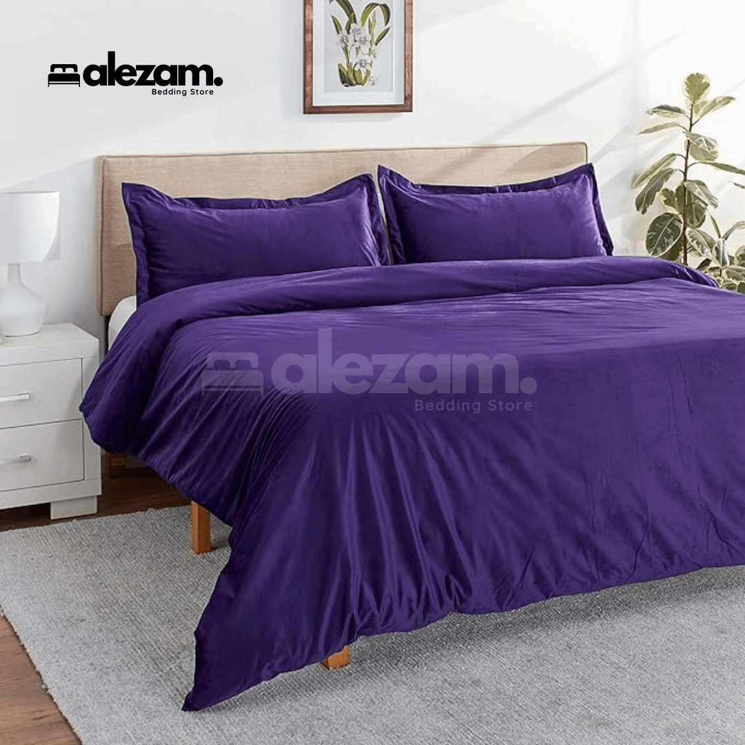 Alezam 3-Pcs King Size Purple Velvet Duvet Cover Set