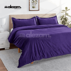 Alezam 3-Pcs King Size Purple Velvet Duvet Cover Set
