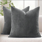 Premium Dark Gray Ribbed Velvet Cushion Covers by Alezam for Sofa and Bedroom Decor