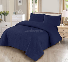 3 Piece Navy Blue Quilted King Size Bedsheet Set by Alezam